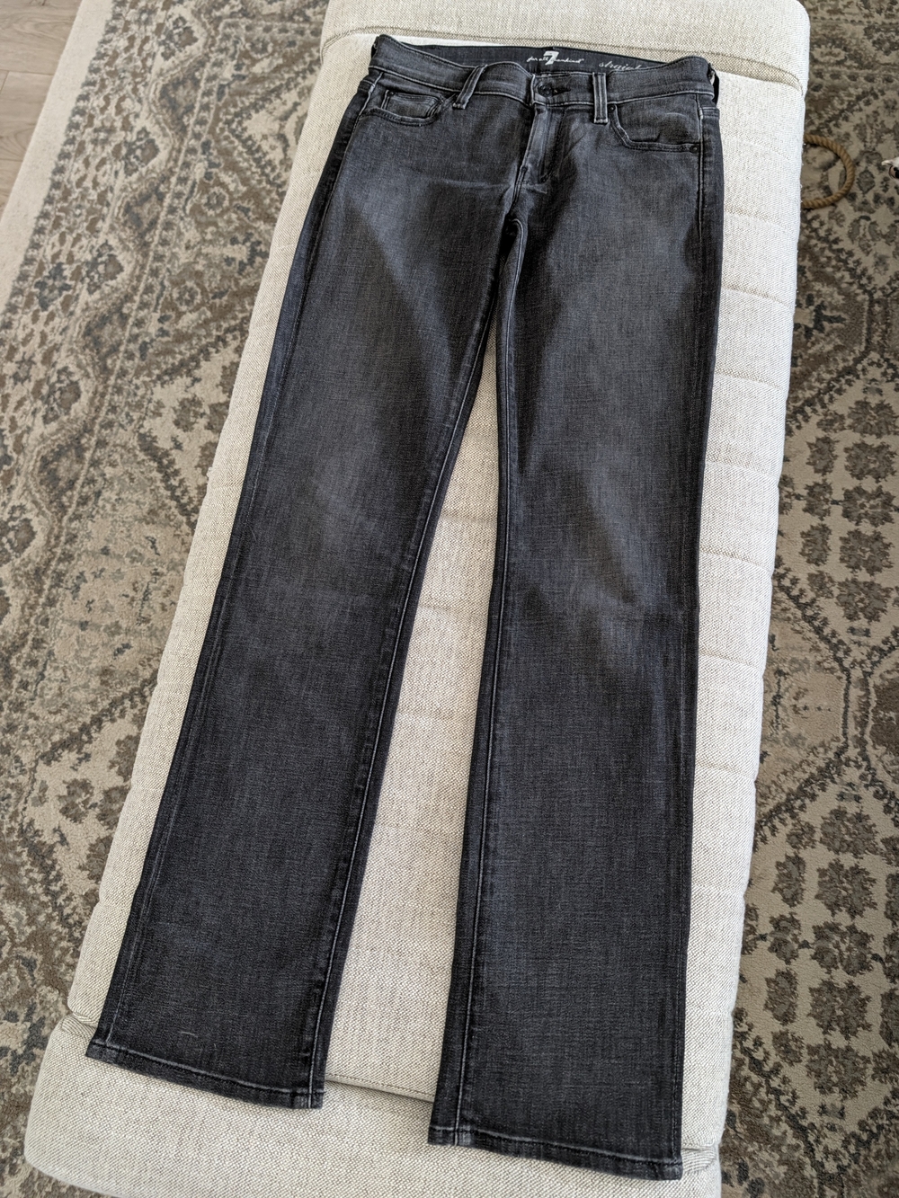 For All Mankind Black Washed Rhinestone Low Rise Straight Leg Jeans Size 24 - Picture 5 of 13